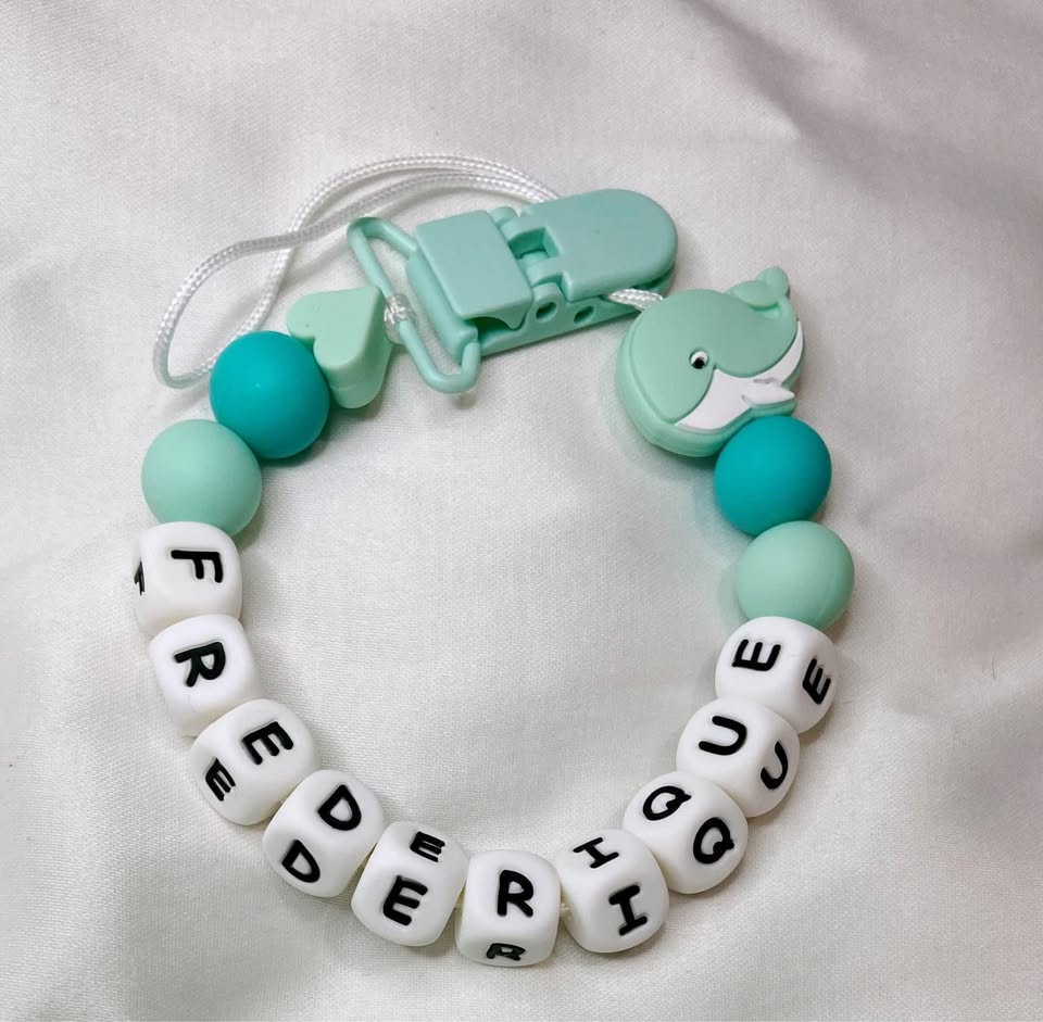Attache-sucette Frédérique en silicone, baleine menthe