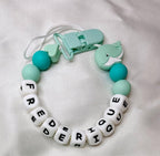 Attache-sucette Frédérique en silicone, baleine menthe