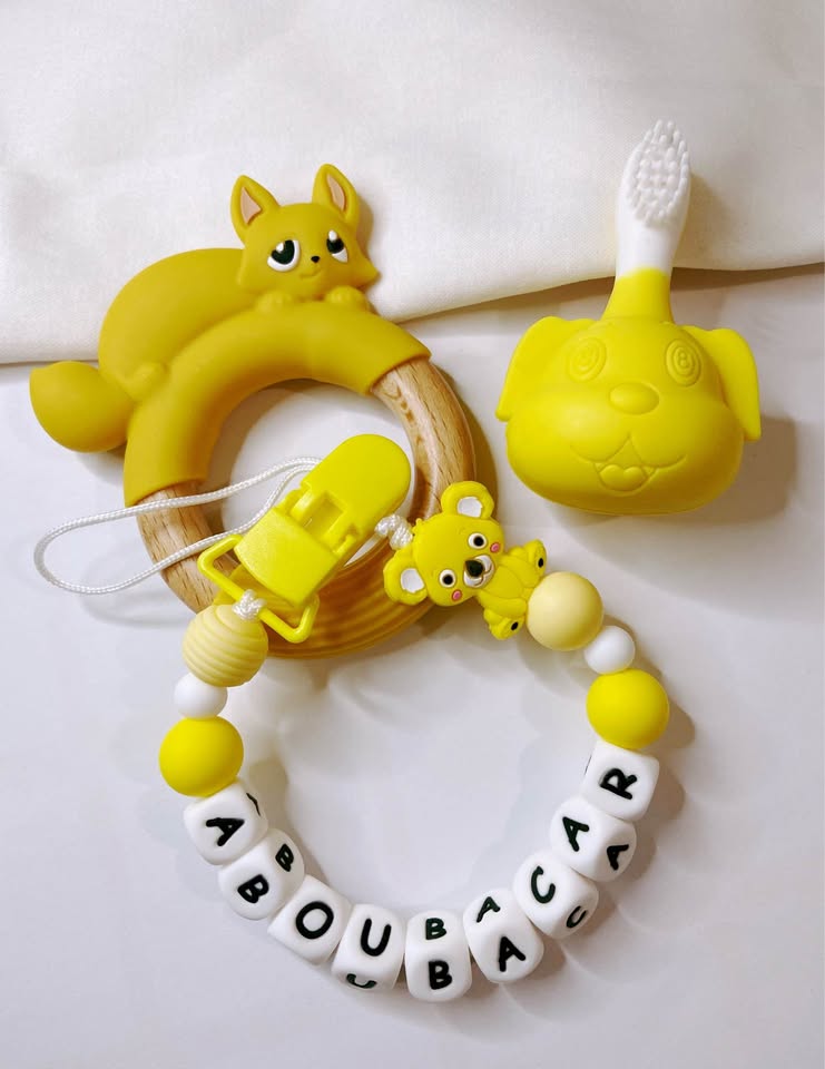 Hochet de dentition et porte-clé avec prénom