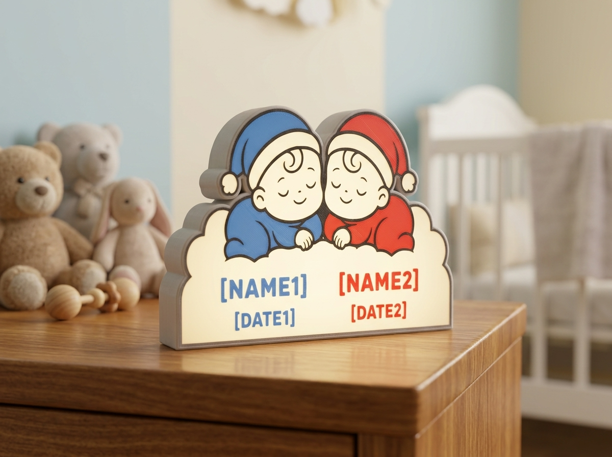 Veilleuse personnalisée pour jumeaux – Deux bébés sur un nuage