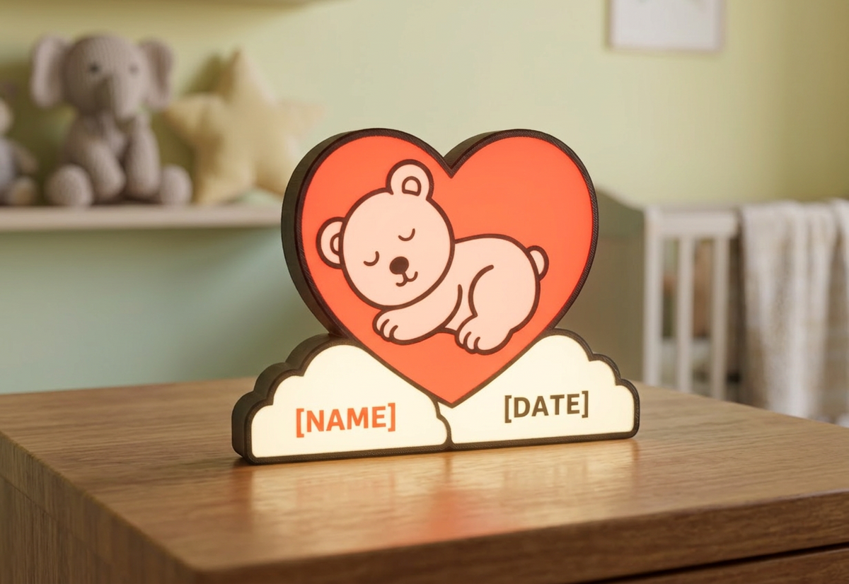 Veilleuse de naissance personnalisée – Ourson endormi dans un cœur